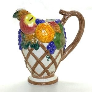 Vintage Fitz and Floyd Pitcher Omnibus Fruit Trellis 1 Quart  32 oz 1996 8.25x9